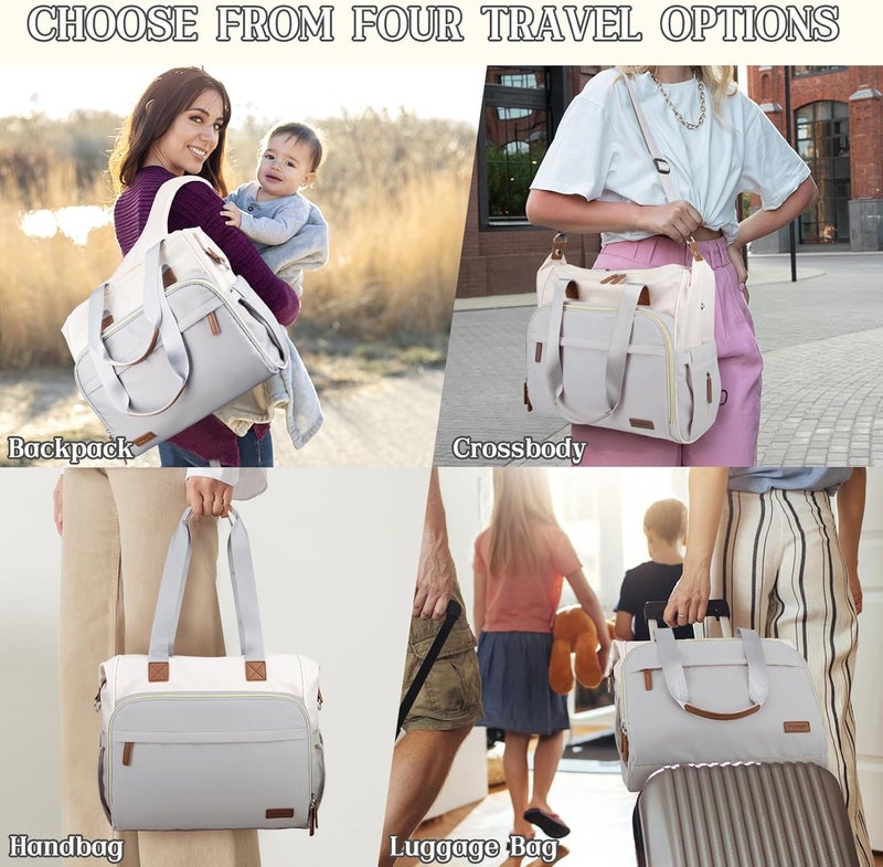 Pripher 4 in 1 Diaper Bag Backpack, Mommy Diaper Bag for Baby, Travel Diaper Bag Converts into Backpack with Shoulder Strap, Large Capacity Mom Backpack for Hospital, Multifunction Tote Blue&Beige - Image 2